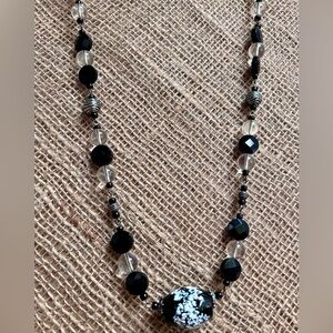 Handmade Black & White/Clear Glass Beads Necklace